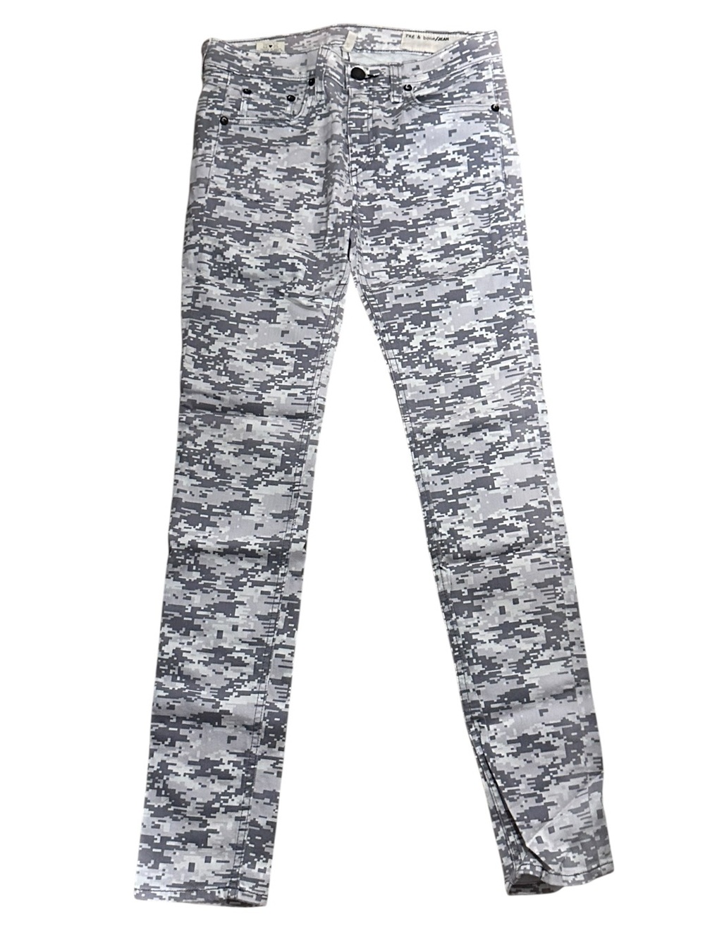 Rag & Bone Skinny Jeans 27 Grey Digital Camo Print Stretch Denim Mid Rise Pants